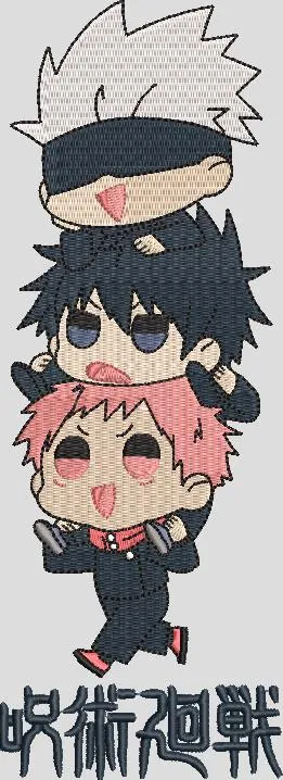  Jujutsu Kaisen Chibi Trio Stack  embroidery pattern preview
