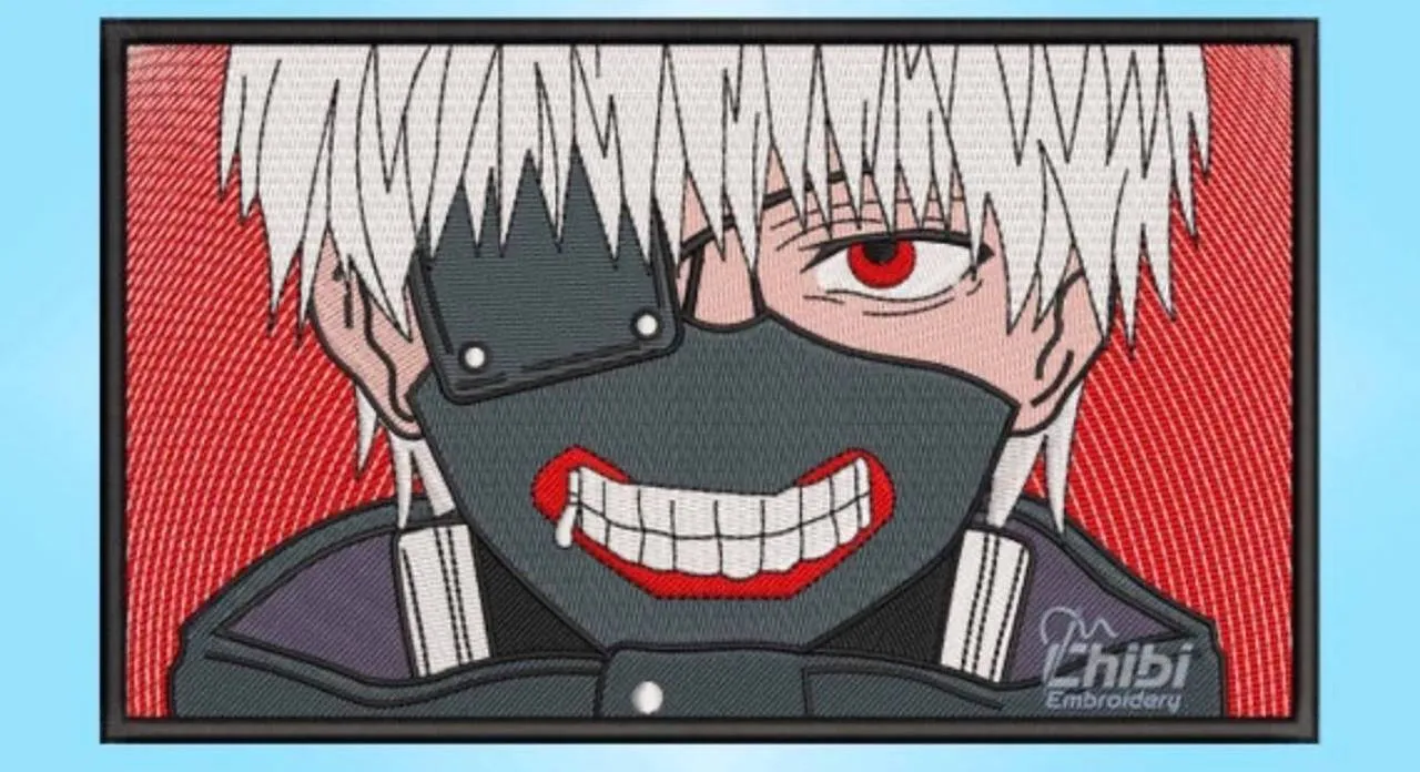  Kaneki Ken Masked Portrait on Red Background  embroidery pattern preview