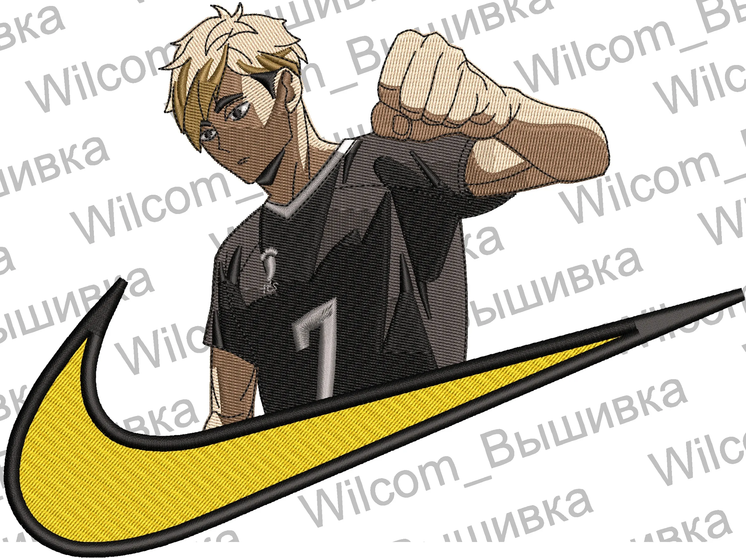  Kei Tsukishima with Yellow Nike Swoosh  embroidery pattern preview