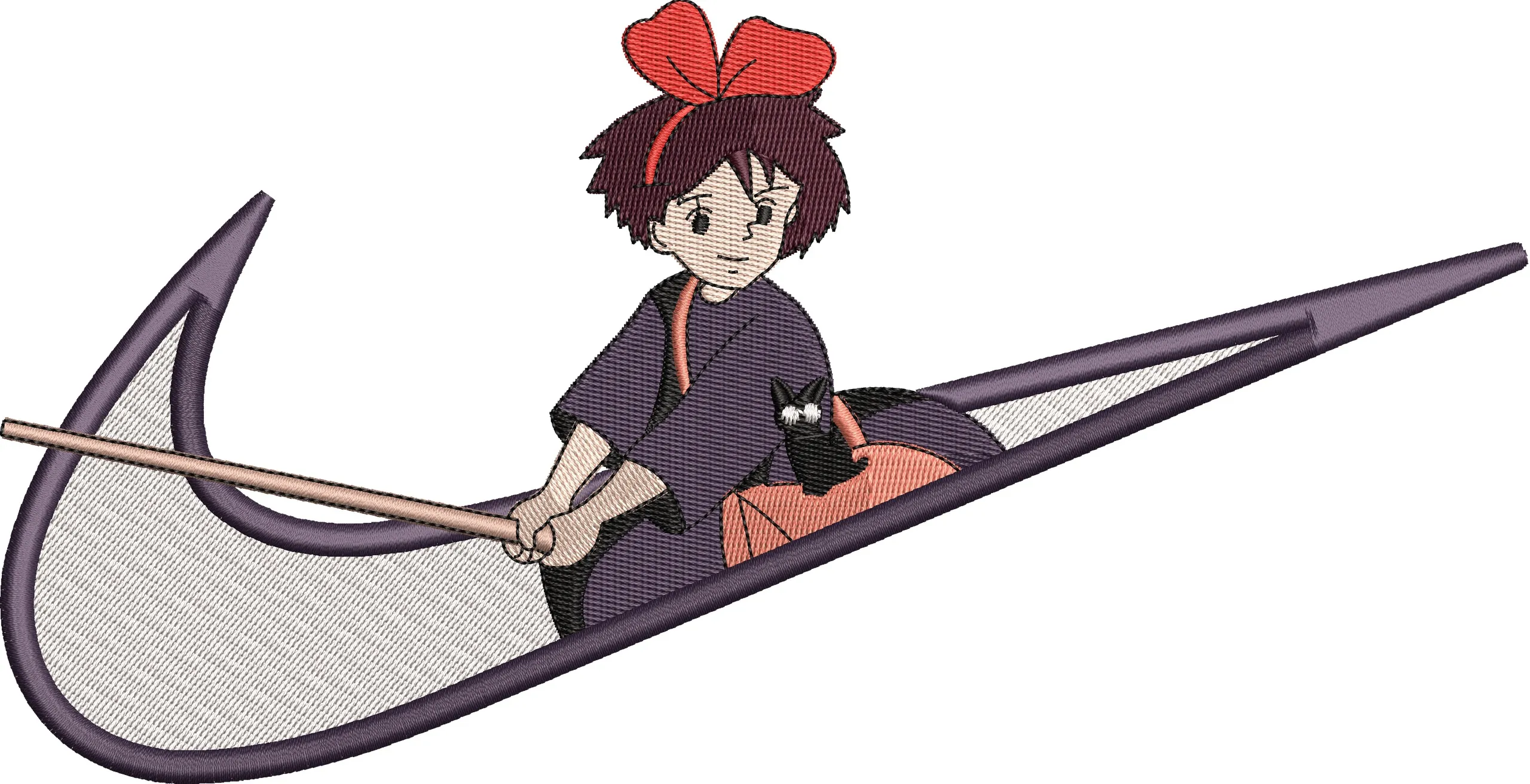  Kiki and Jiji on Nike Swoosh  embroidery pattern preview