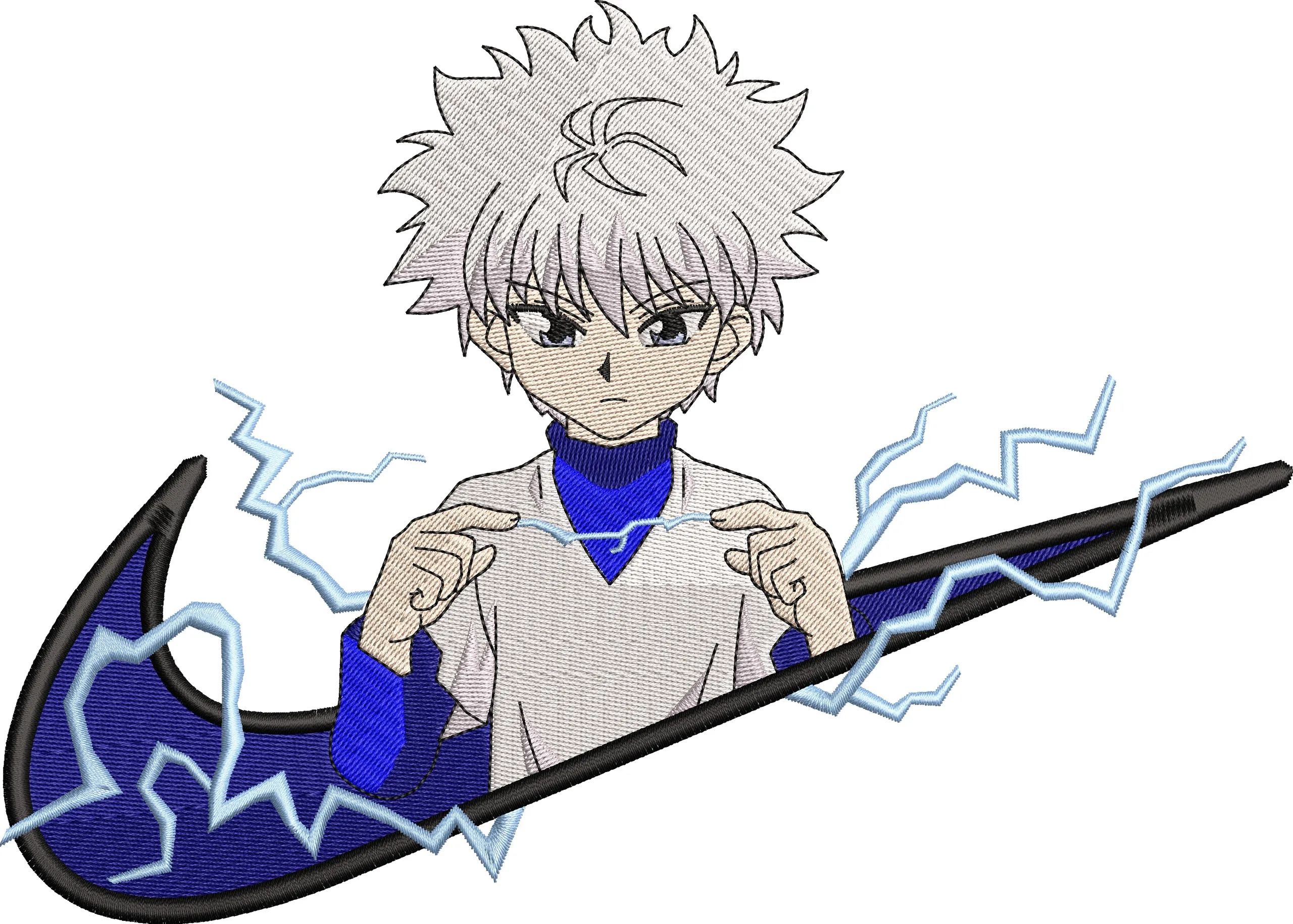  Killua Zoldyck with Nike Logo and Lightning  embroidery pattern preview