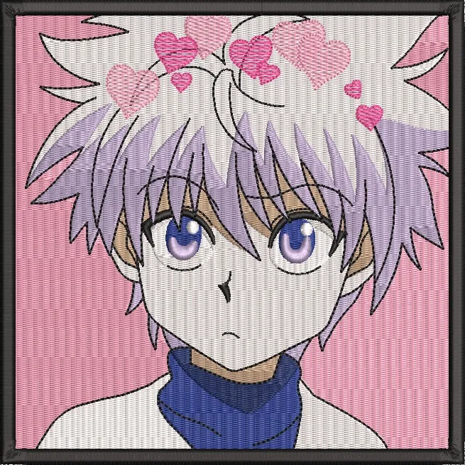  Killua Zoldyck with Pink Hearts Overlay  embroidery pattern preview