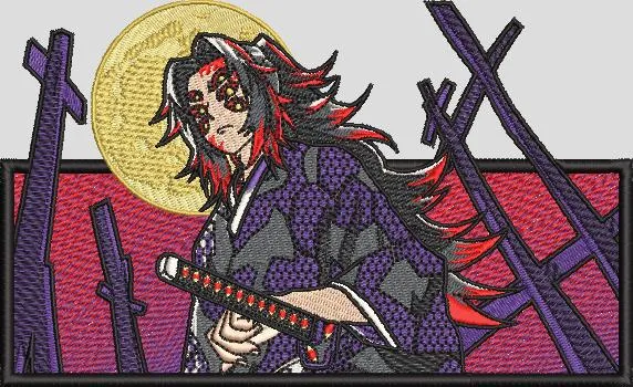  Kimetsu Samurai with Swords and Red Moon  embroidery pattern preview