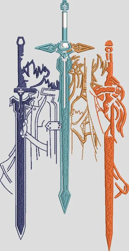  Kirito and Asuna with Three Swords Minimalist Art  embroidery pattern preview