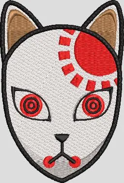  Kitsune Fox Mask with Red Sun Pattern  embroidery pattern preview