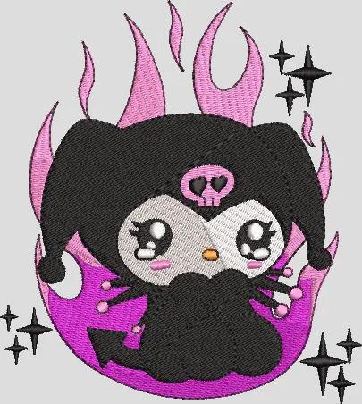  Kuromi with Pink Flames and Sparkles  embroidery pattern preview