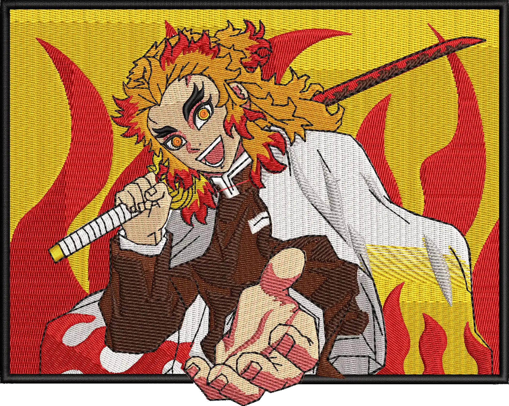  Kyojuro Rengoku with Sword Flame Background  embroidery pattern preview