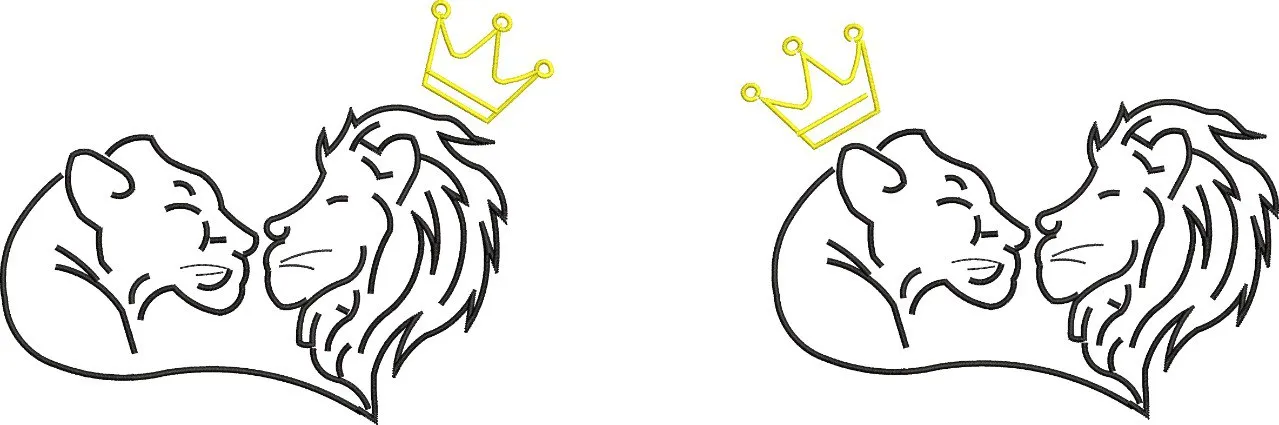  Lion and Lioness with Crowns Line Art  embroidery pattern preview