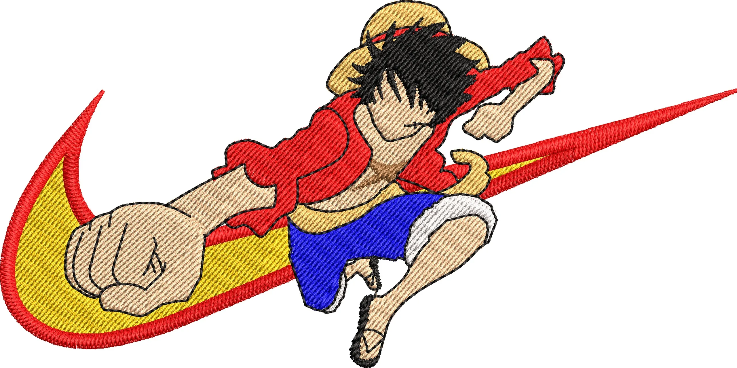  Luffy from One Piece in Nike Swoosh  embroidery pattern preview