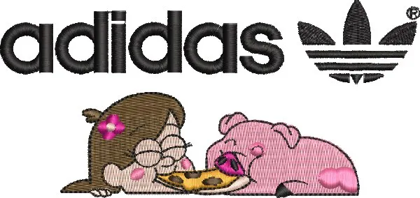  Mabel and Waddles Eating Pizza with Adidas Logo  embroidery pattern preview