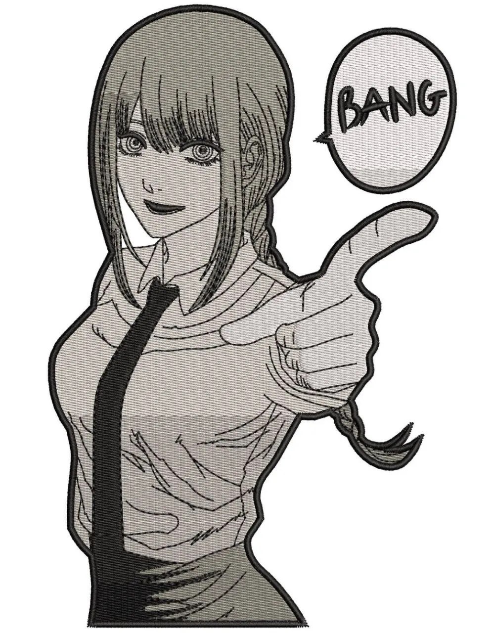  Makima Gun Gesture with Bang Text  embroidery pattern preview