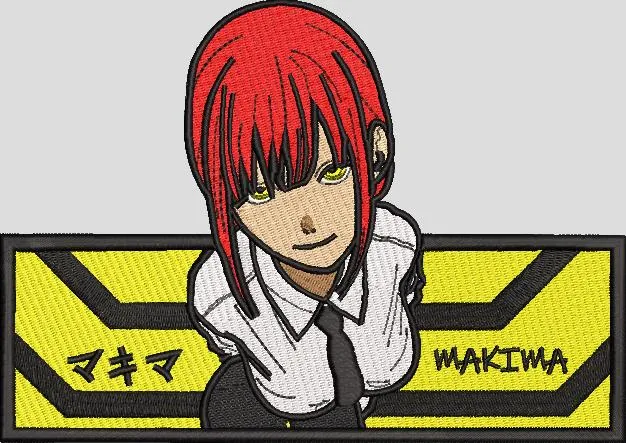  Makima from Chainsaw Man on Yellow Hex Pattern Patch  embroidery pattern preview
