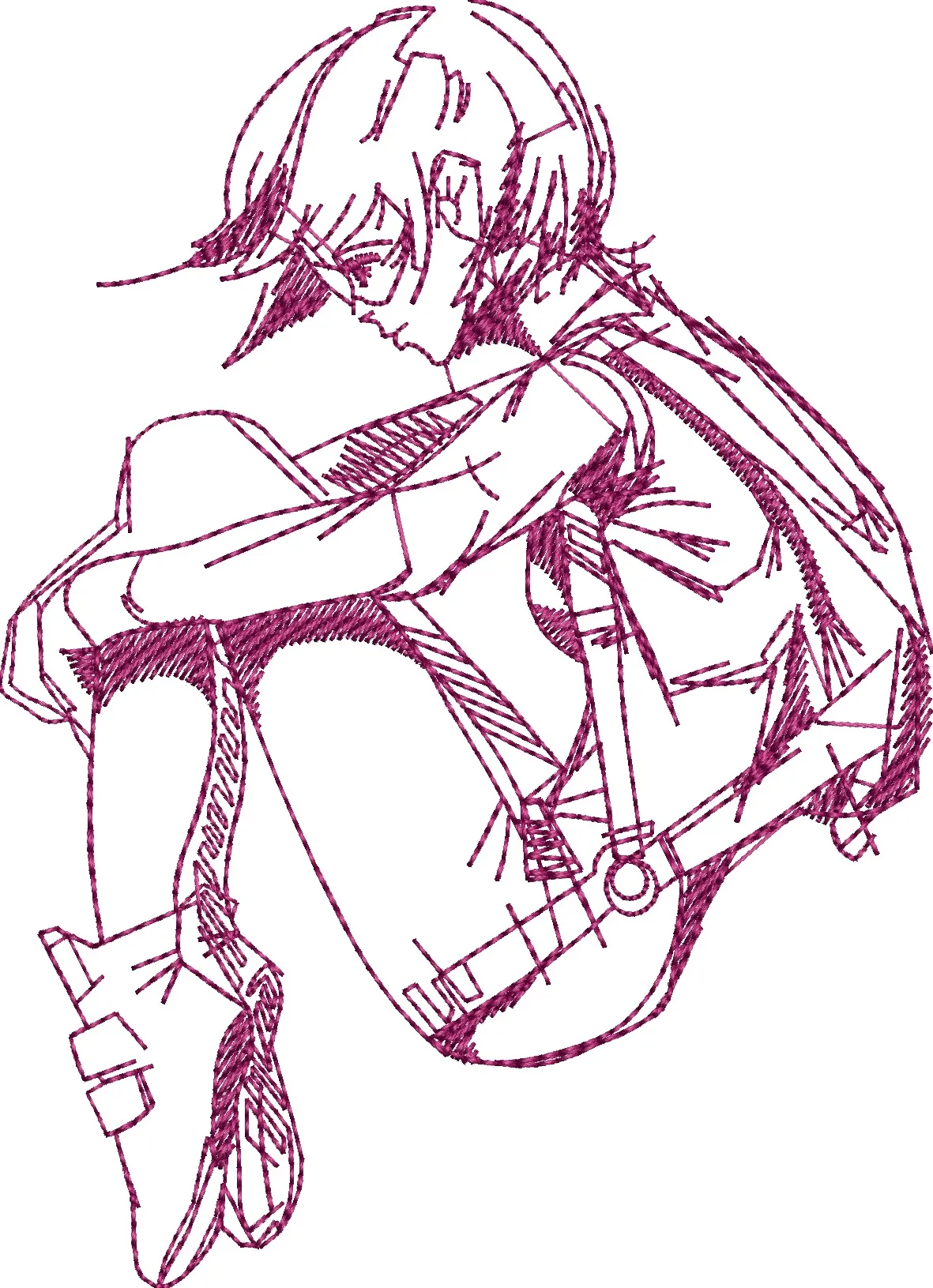  Melancholic Anime Character Sketch  embroidery pattern preview