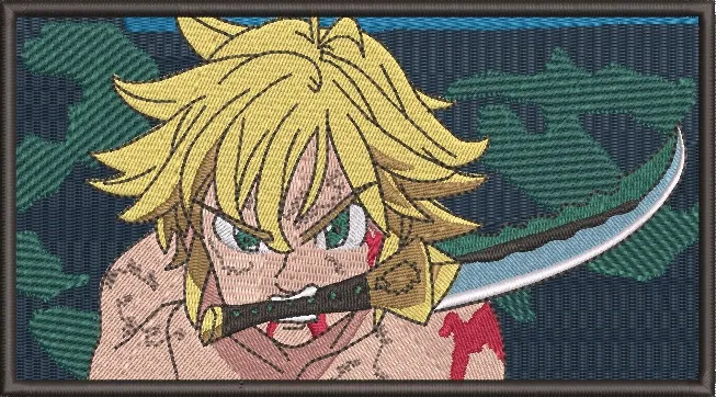  Meliodas with Sword in Mouth Embroidered Patch  embroidery pattern preview