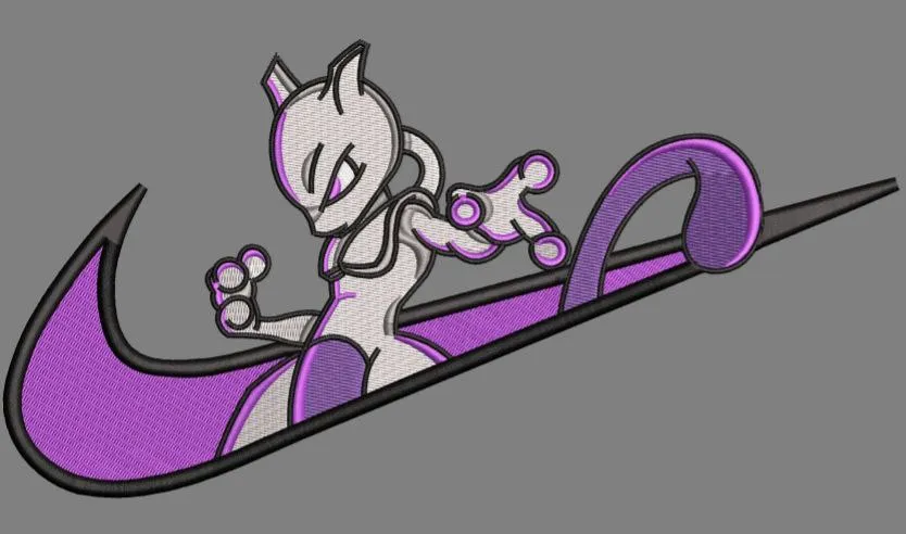  Mewtwo on Nike Swoosh Patch  embroidery pattern preview