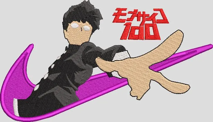  Mob Psycho 100 Mob with Nike Swoosh  embroidery pattern preview