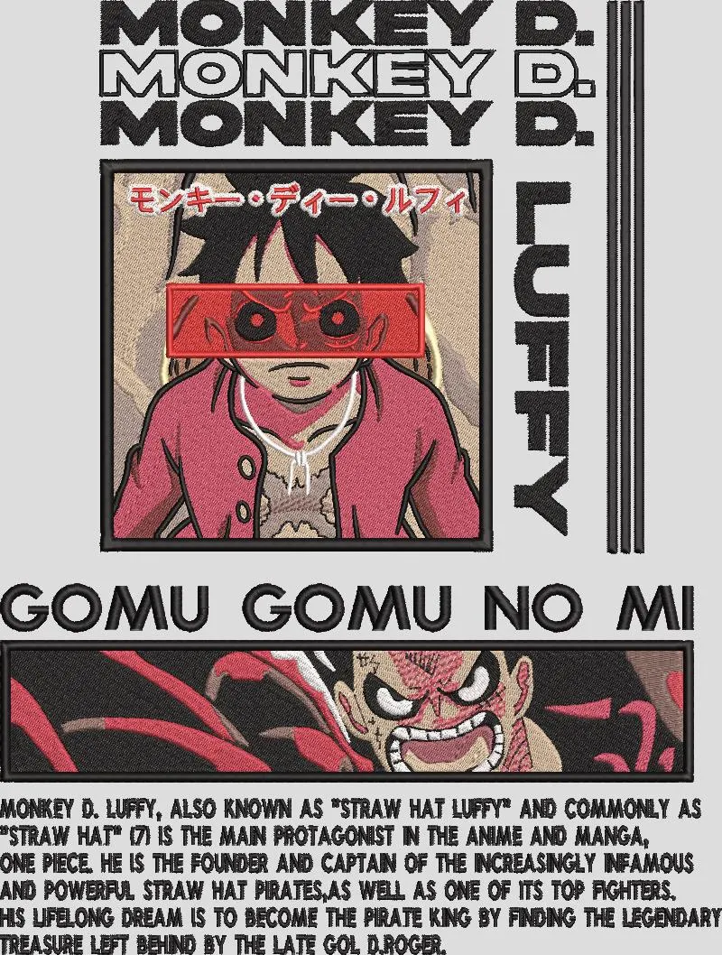  Monkey D Luffy Gomu Gomu No Mi One Piece Tribute  embroidery pattern preview