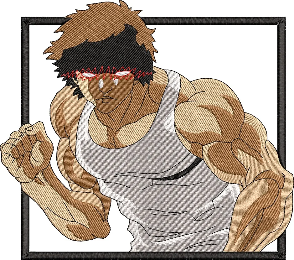  Muscular Anime Man Tank Top Red Laser Eyes  embroidery pattern preview