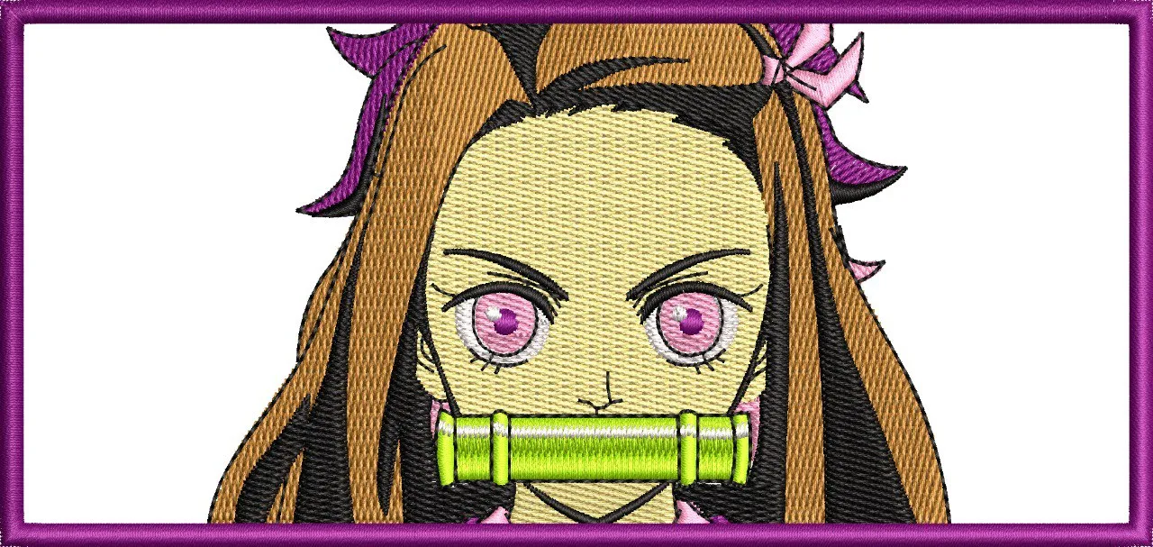  Nezuko Kamado Embroidered Portrait with Pink Border  embroidery pattern preview