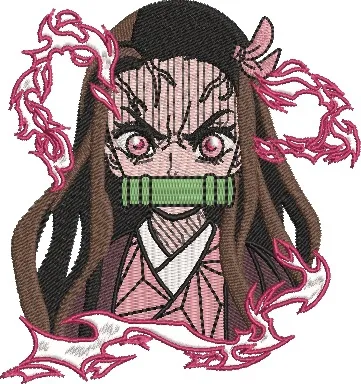  Nezuko Kamado with Pink Flames  embroidery pattern preview