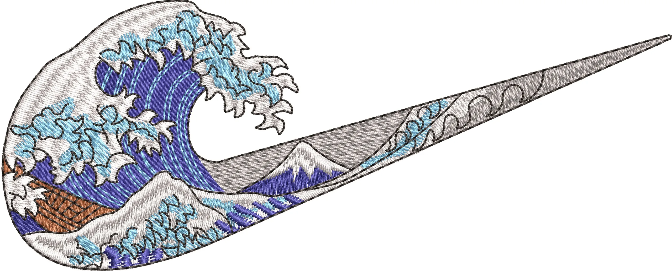  Nike Swoosh with Great Wave Art  embroidery pattern preview