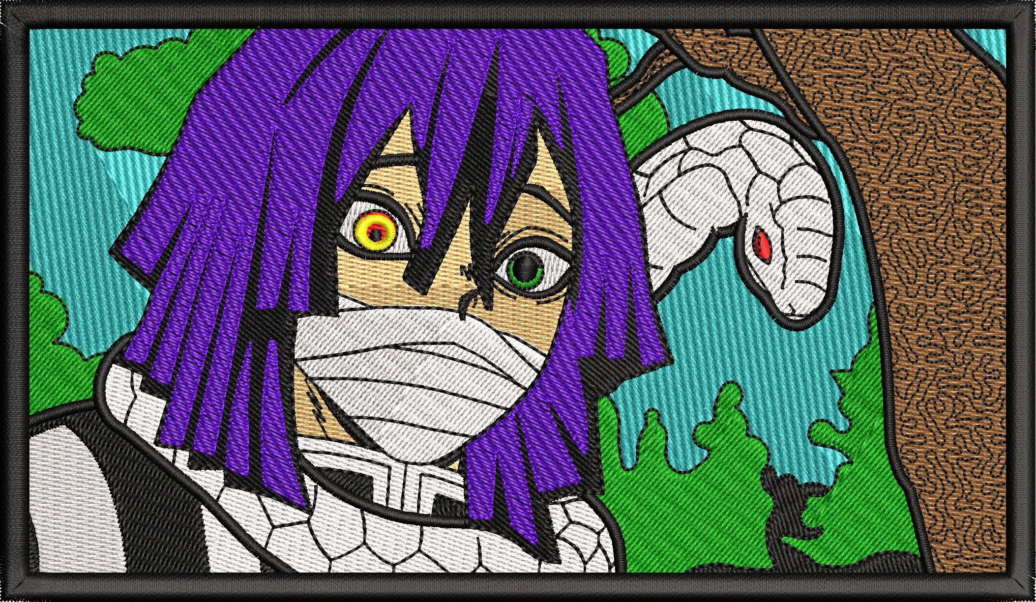  Obanai Iguro with Snake in Forest Embroidery  embroidery pattern preview