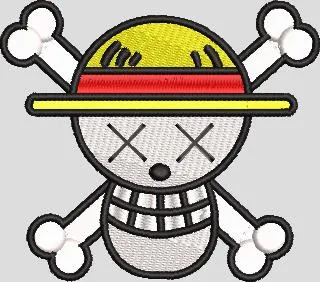  One Piece Jolly Roger Skull with Crossbones and Straw Hat  embroidery pattern preview