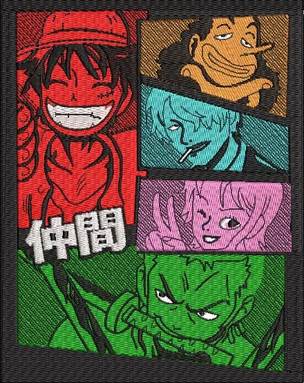  One Piece Straw Hat Crew Color Blocks  embroidery pattern preview