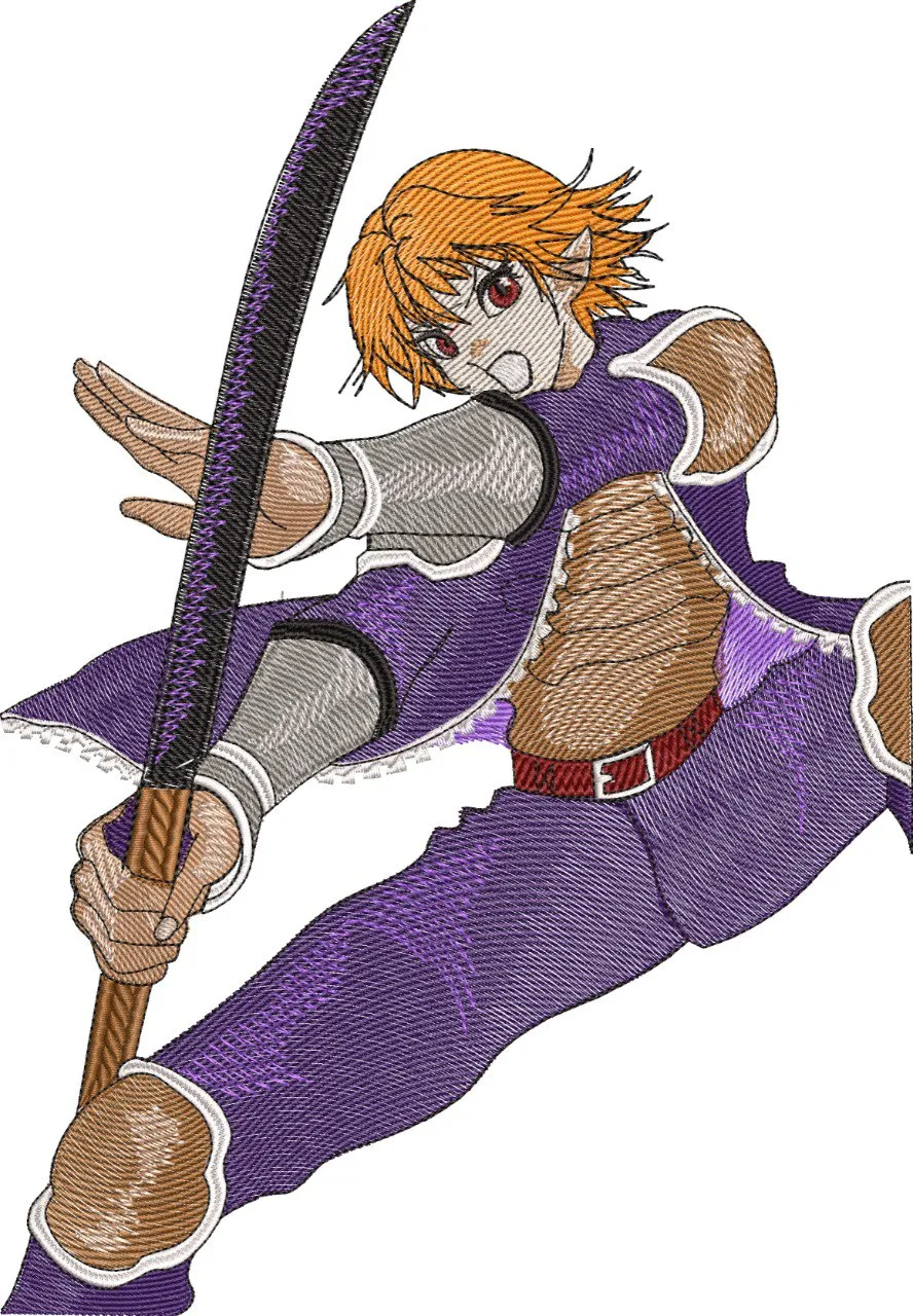  Orange Haired Warrior with Sword Embroidery  embroidery pattern preview