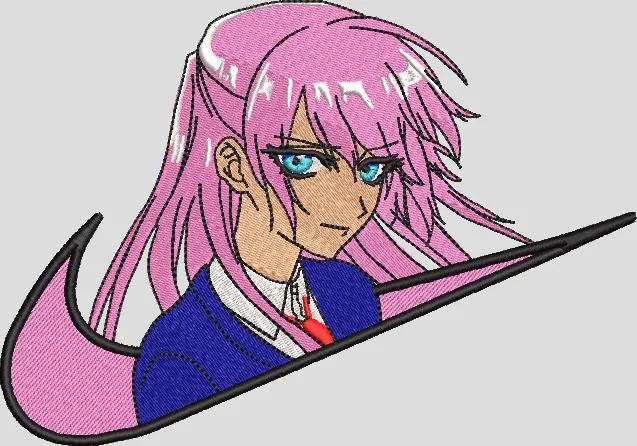  Pink Haired Anime Girl in Nike Style Logo  embroidery pattern preview