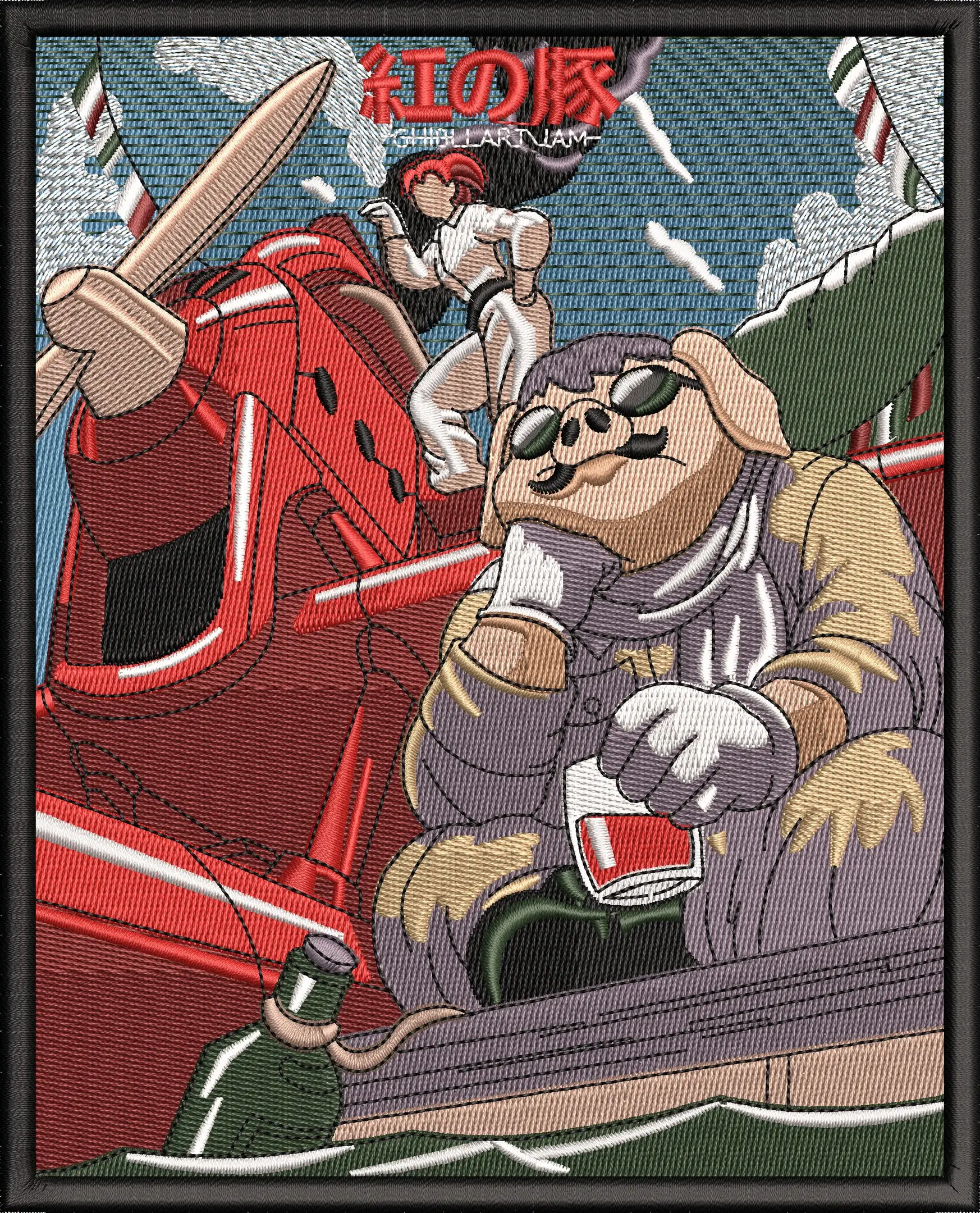  Porco Rosso with Seaplane and Fio  embroidery pattern preview
