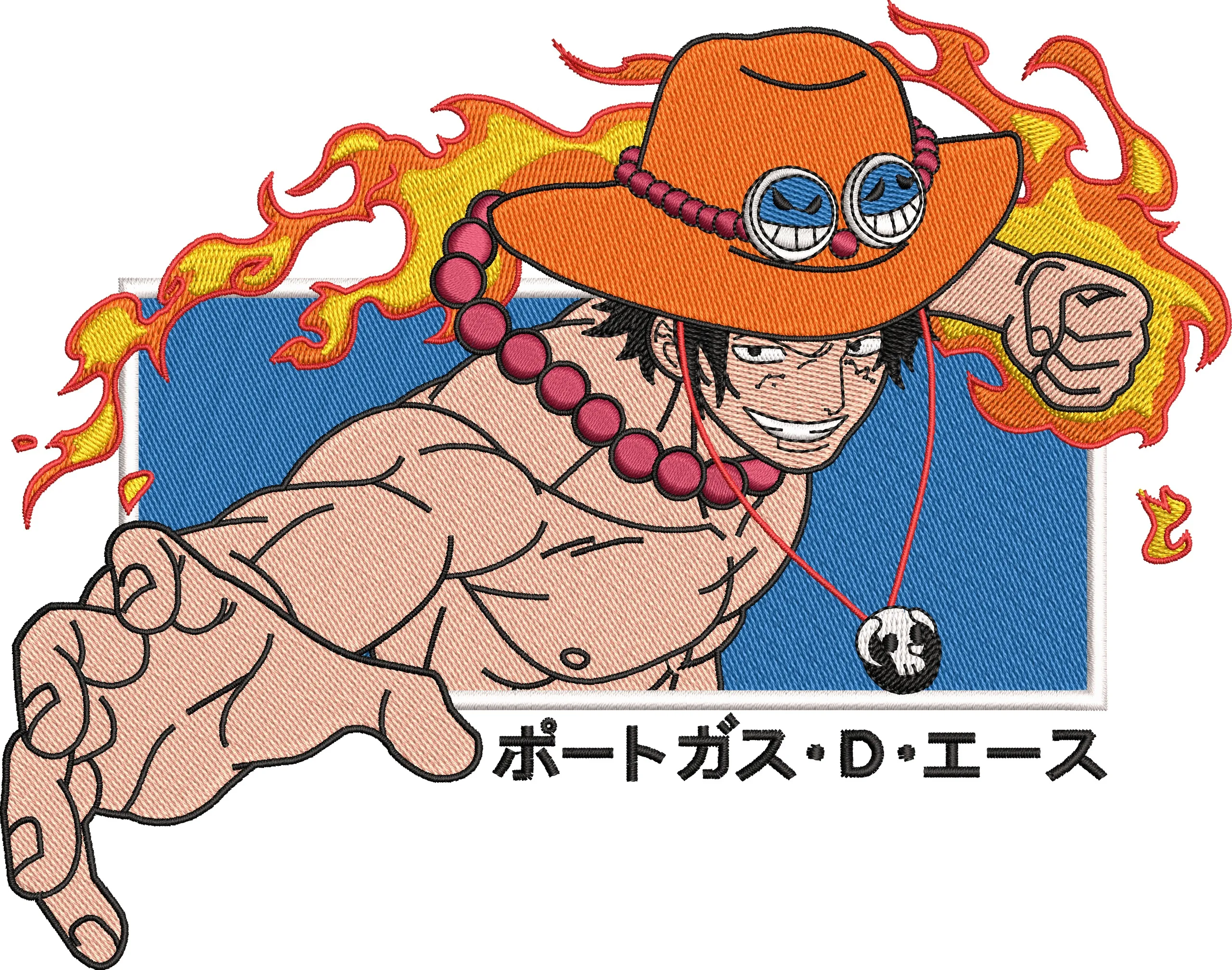  Portgas D Ace with Flames Embroidery  embroidery pattern preview