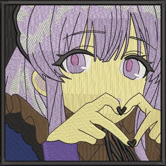  Purple Haired Girl Heart Hands Embroidery Patch  embroidery pattern preview