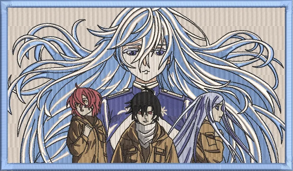  Quartet with Flowing Blue Hair Anime Characters  embroidery pattern preview