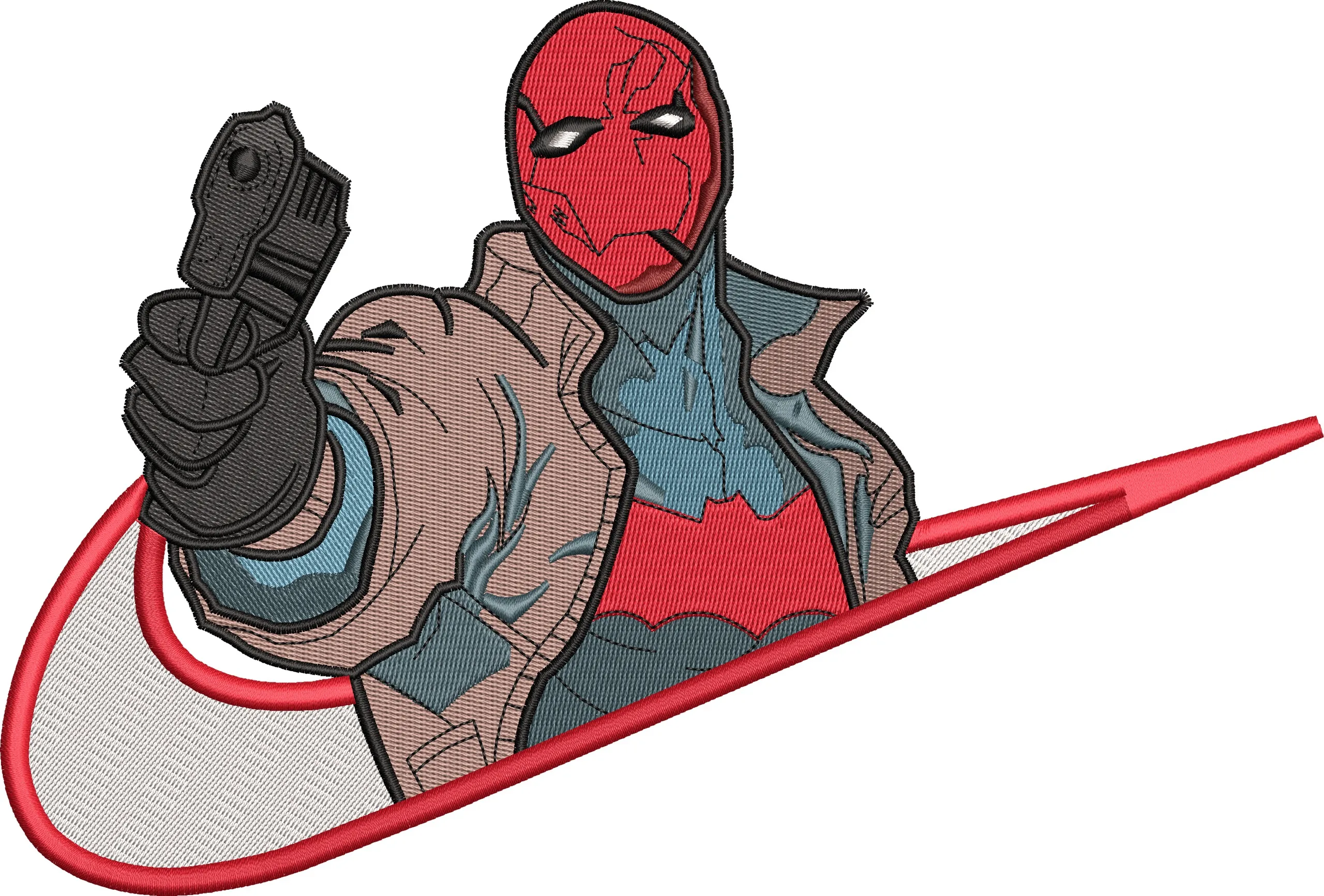  Red Hood with Gun inside Nike Swoosh  embroidery pattern preview