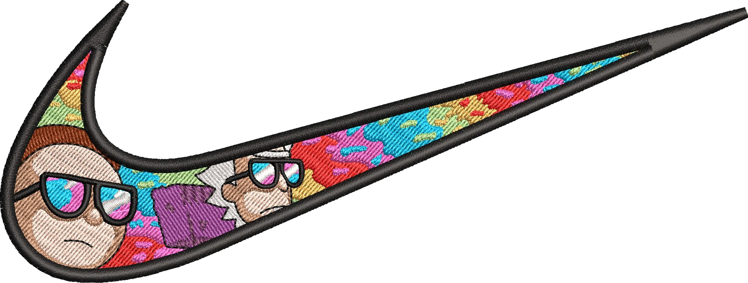  Rick and Morty in Nike Swoosh with Colorful Floral Background  embroidery pattern preview