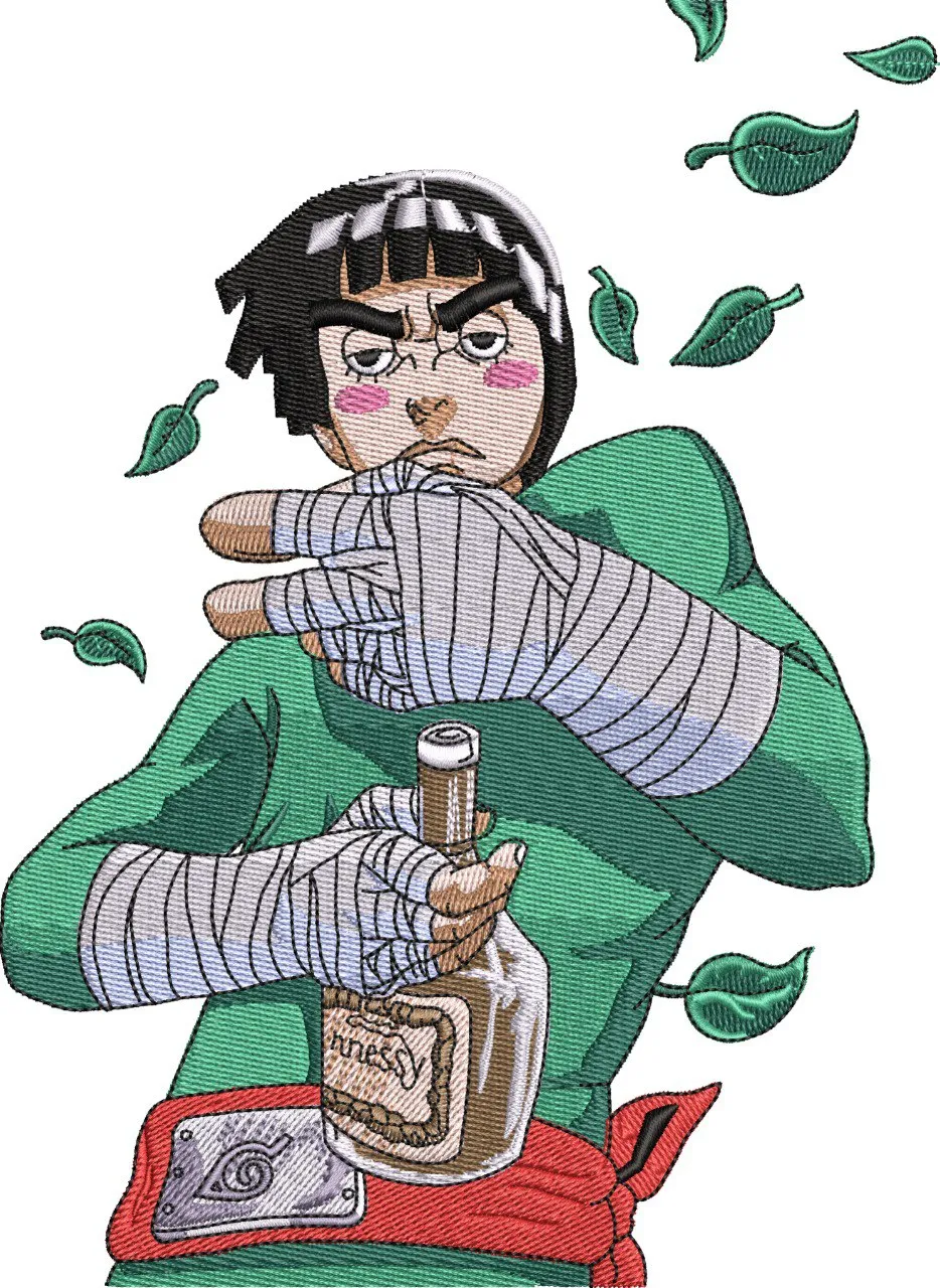  Rock Lee Holding Bottle with Leaves  embroidery pattern preview
