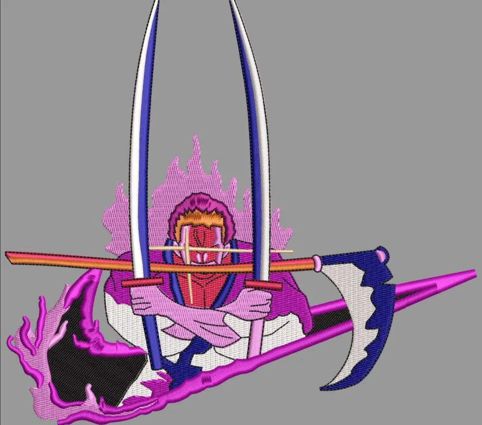  Roronoa Zoro Embroidered with Purple Flame Aura  embroidery pattern preview
