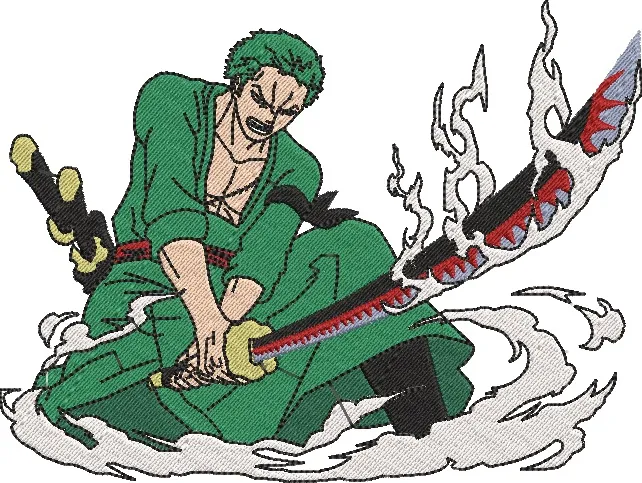  Roronoa Zoro Katana Flames Embroidery  embroidery pattern preview