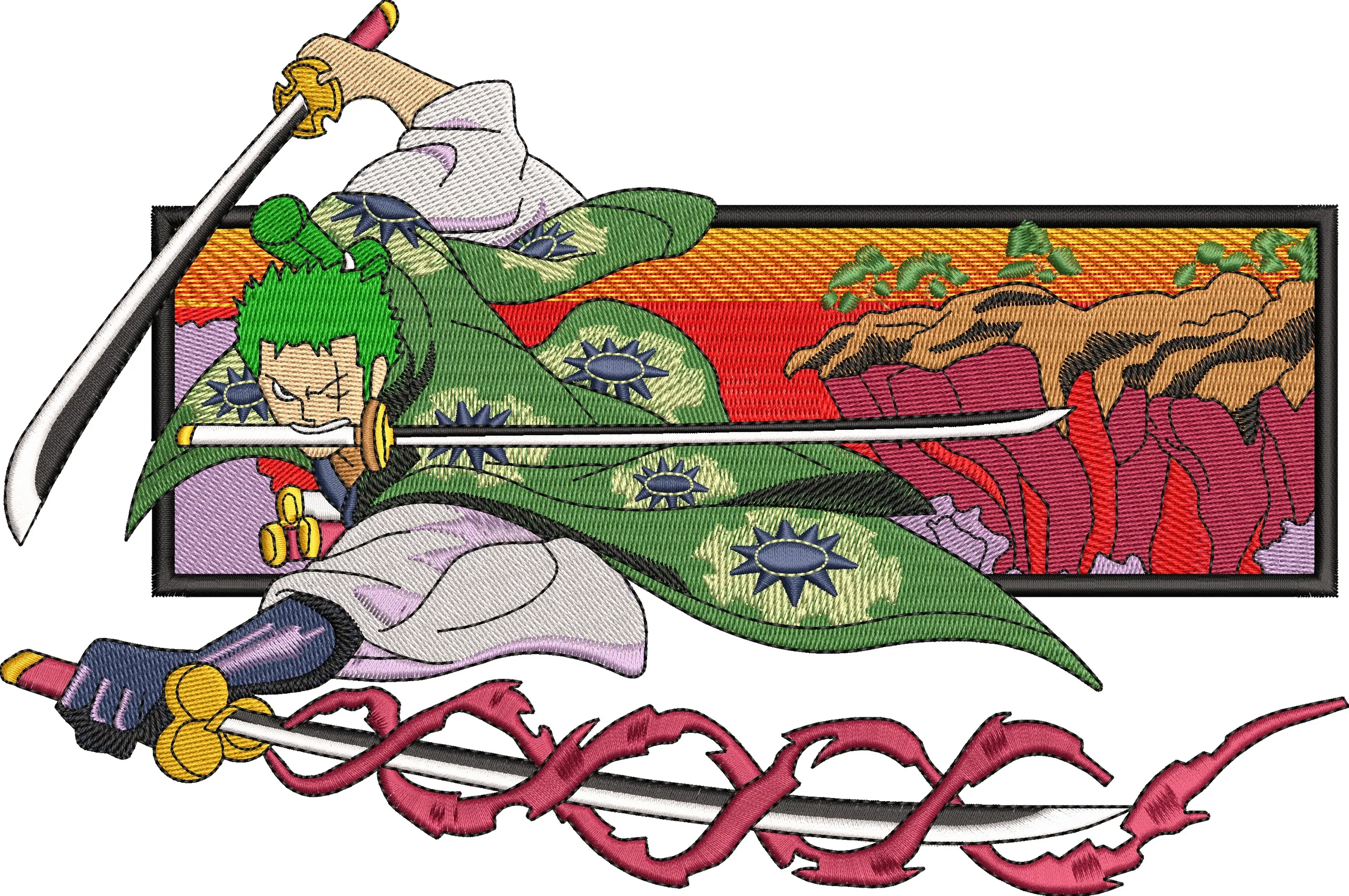  Roronoa Zoro Sword Attack Embroidered Patch  embroidery pattern preview