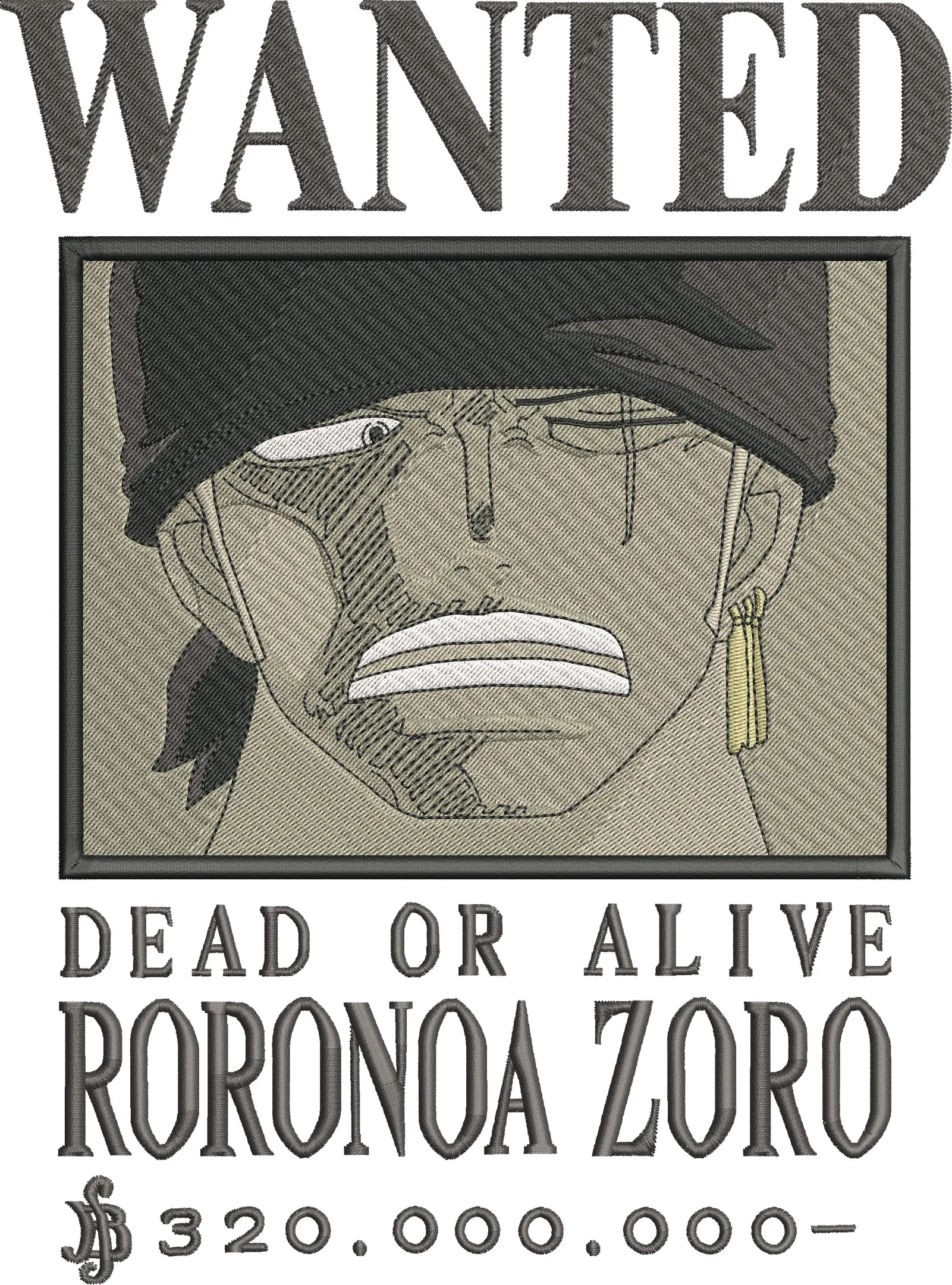  Roronoa Zoro Wanted Poster Embroidery  embroidery pattern preview