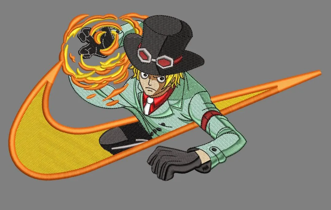  Sabo with Fire Fist in Nike Logo  embroidery pattern preview