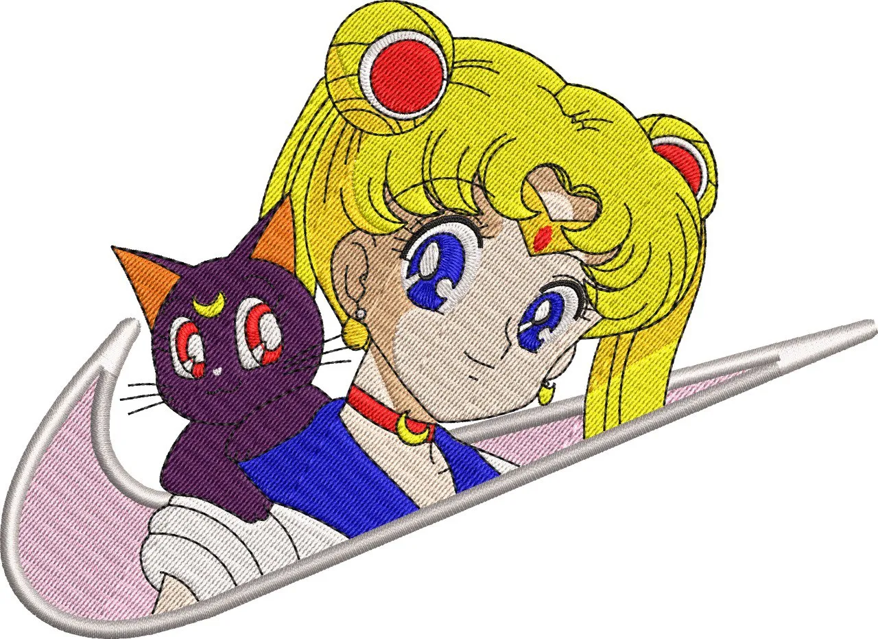  Sailor Moon and Luna in Nike Swoosh  embroidery pattern preview