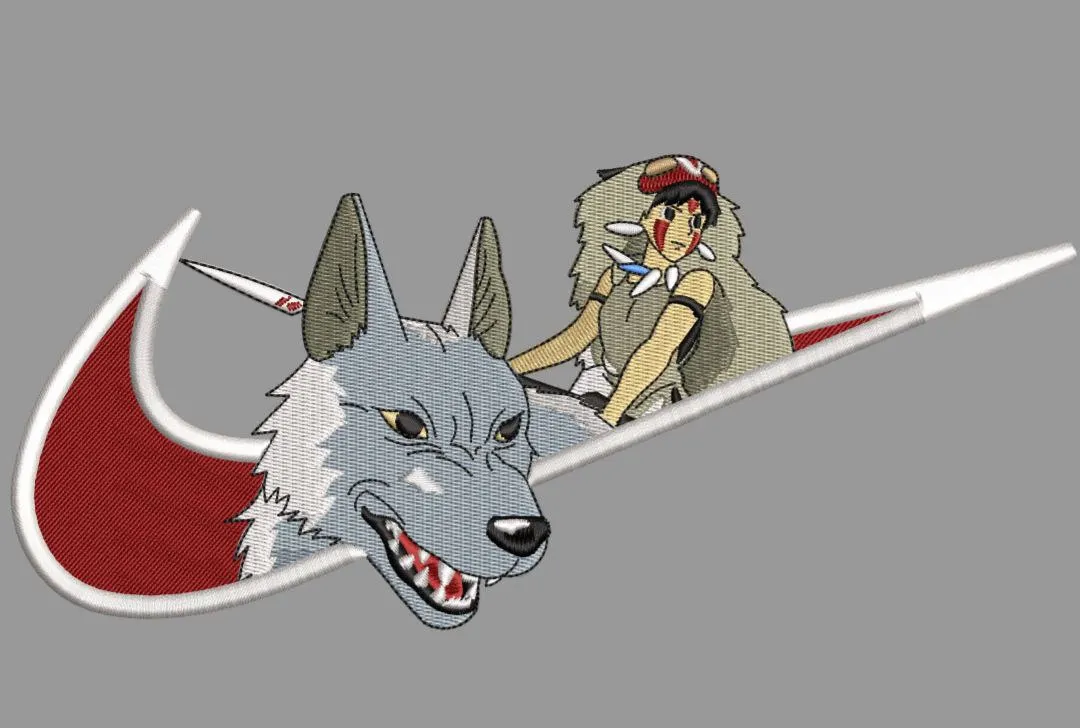  San and Wolf in Nike Swoosh Embroidery  embroidery pattern preview