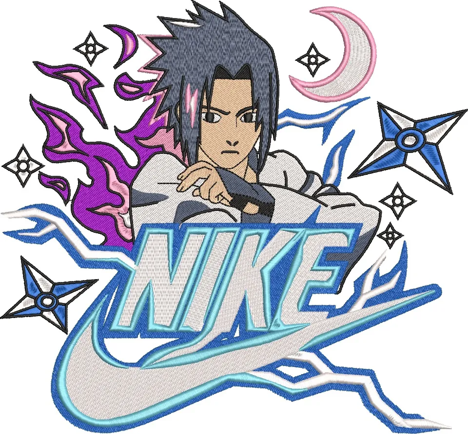  Sasuke Uchiha with Nike Logo and Shuriken  embroidery pattern preview