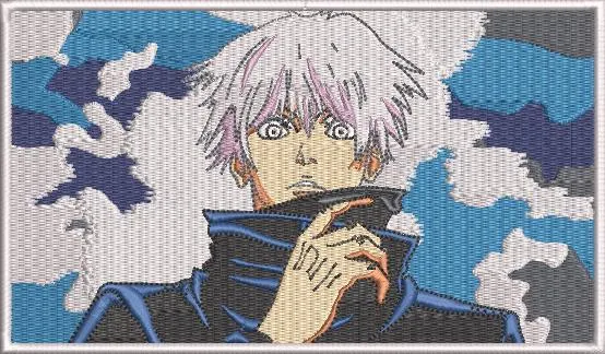  Satoru Gojo with Camo Background  embroidery pattern preview