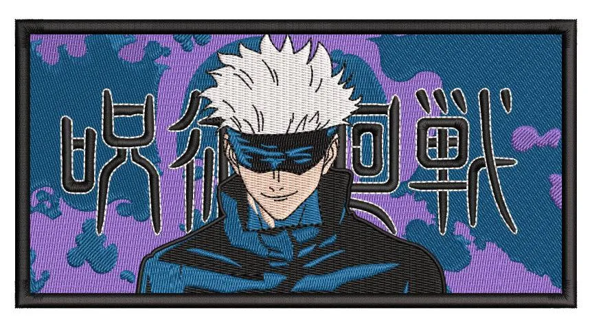  Satoru Gojo with Japanese Text on Blue and Purple Patch  embroidery pattern preview