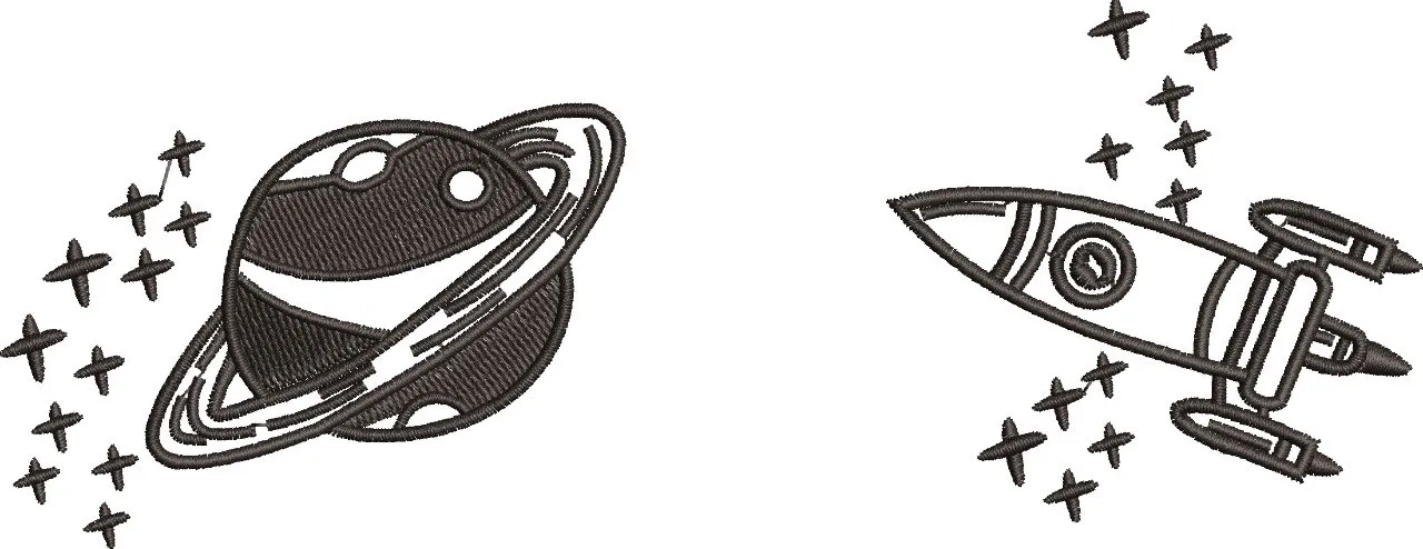  Saturn Planet and Rocket Spaceship Embroidery  embroidery pattern preview