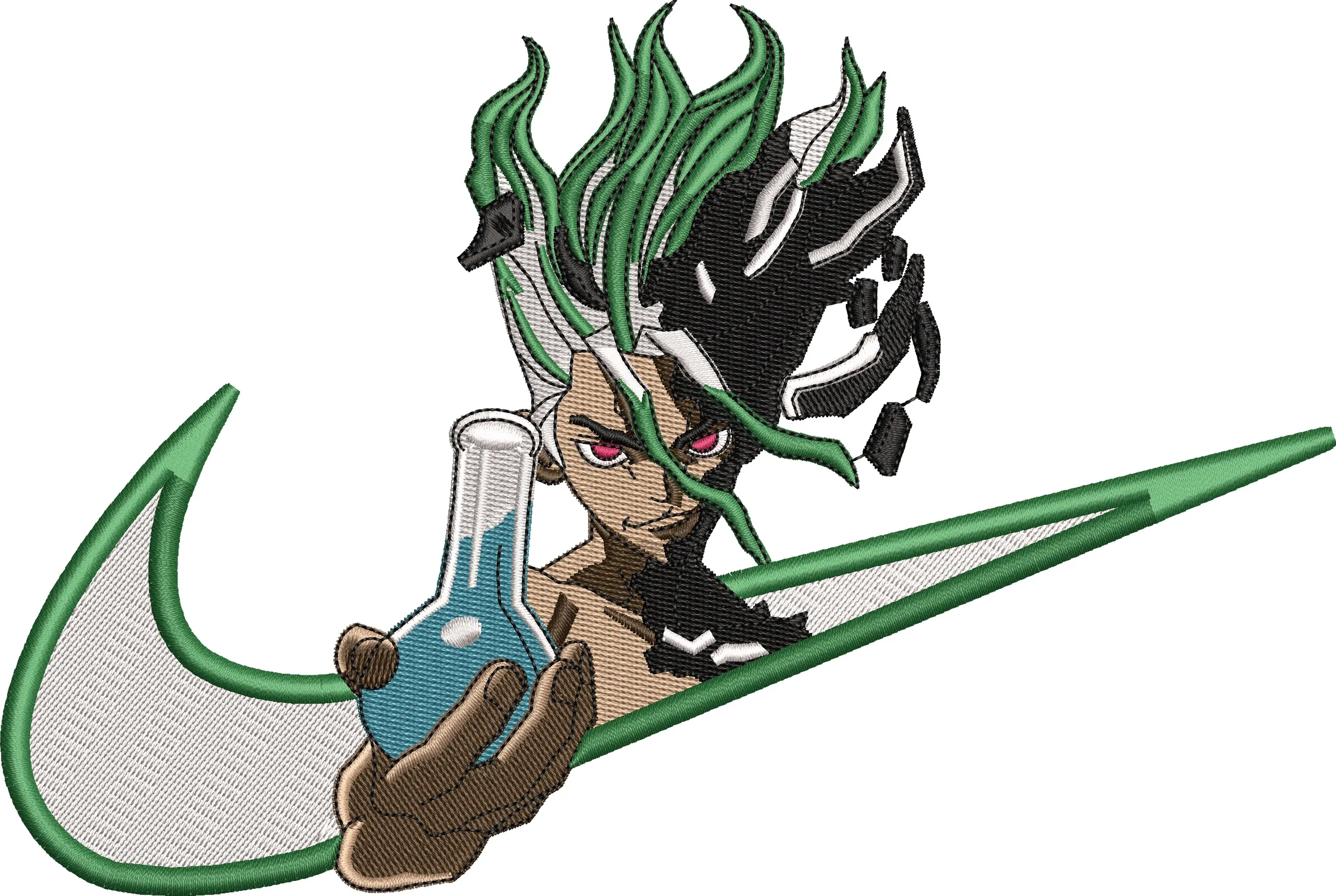  Senku Ishigami with Nike Logo and Flask  embroidery pattern preview