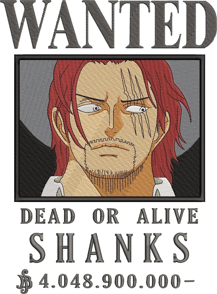  Shanks Wanted Poster from One Piece  embroidery pattern preview